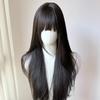 Schwarze Perücke mit Pony Lang Glattes Haar Koteletten Japanische JK Schwarze Lolita Simulationshaar Stirnband Perücken