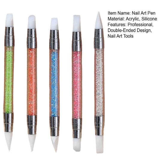 5Pcs/Set Double-Ended Nail Art Pen Nail Design Pen Professional Silicone Tip Nail Women Girls DIY Manicure