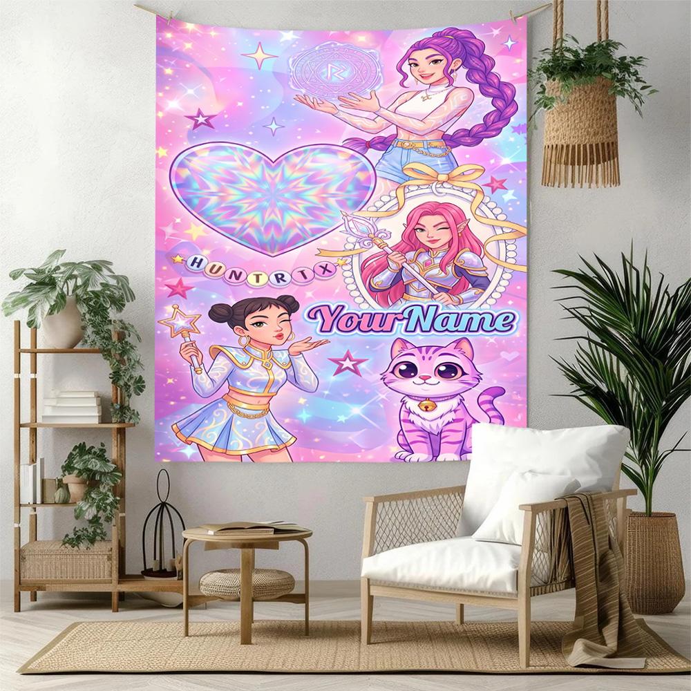 Demon Hunter Girls Custom Your Name Wall Decor Tapestry Art For Pet Memorial Birthdaywedding Party Backdrop Family Gift