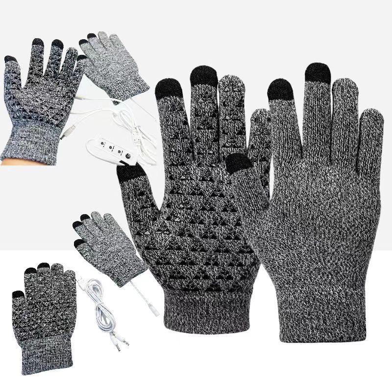 USB Electric Heating Knitted Warm Gloves Double-sided Heated Palm Glue Points Anti-slip Touch Screen Men and Women Outdoor Sports Riding