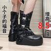 Petit Heightened Wedge Heel Boots Autumn New Round Toe Studded Metal Buckle Side Zipper Platform Non-Slip Mid-Tube Boots