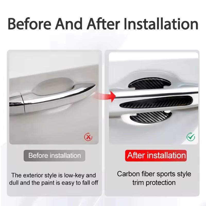 8PCS Carbon Fiber Pattern Car Door Bowl Protective Stickers Door Handle Anti-Scratch Stickers Drop Glue Anti-Collision Strips Pa