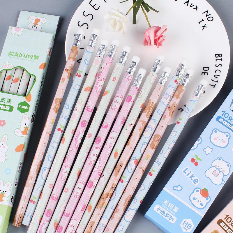 10Pcs Graphite Pencil Set Korean Kawaii Stationery Pencils For Children School Writing Drawing Art Supplies