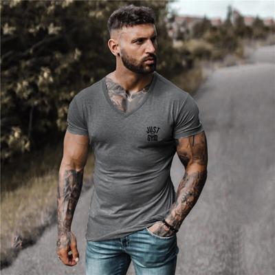 Schlichtes Design, kurzärmelige T-Shirts für Herren, Sommer, trendige All-Match-Slim-Fit-Freizeit-T-Shirts, Fitness-Oberteile mit V-Ausschnitt