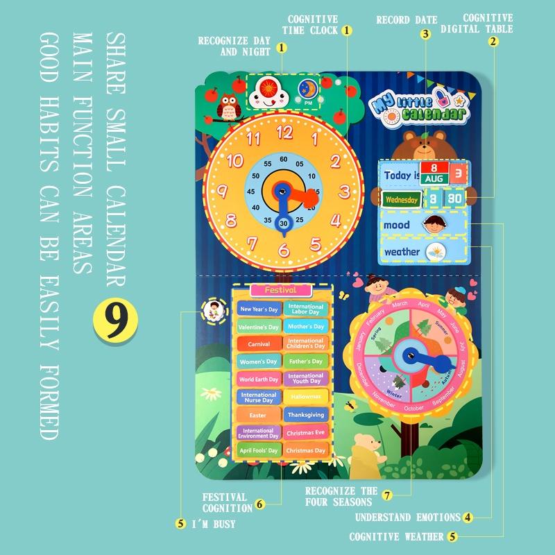Kids Calendar Time Month Date Day Season Weather Busy Book Learning Chart Board Early Educational Toy for Boys Girls Home School