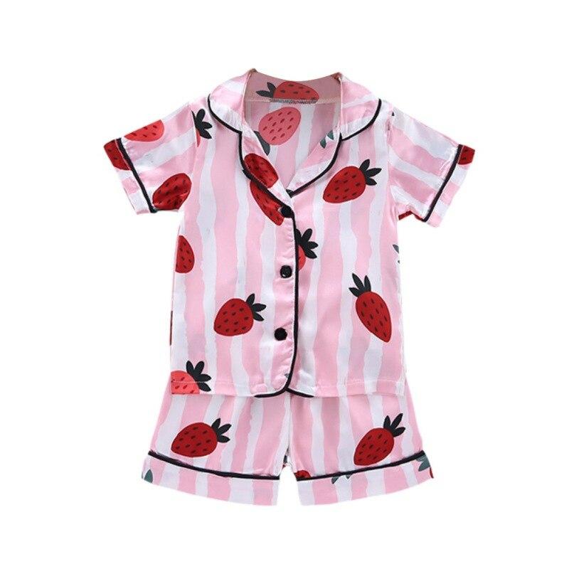 Kids Pajamas Girls Boys Sleepwear Nightwear Baby Infant Clothes Strawberry Stripe Print Pajama Sets Cotton Children's Pyjamas