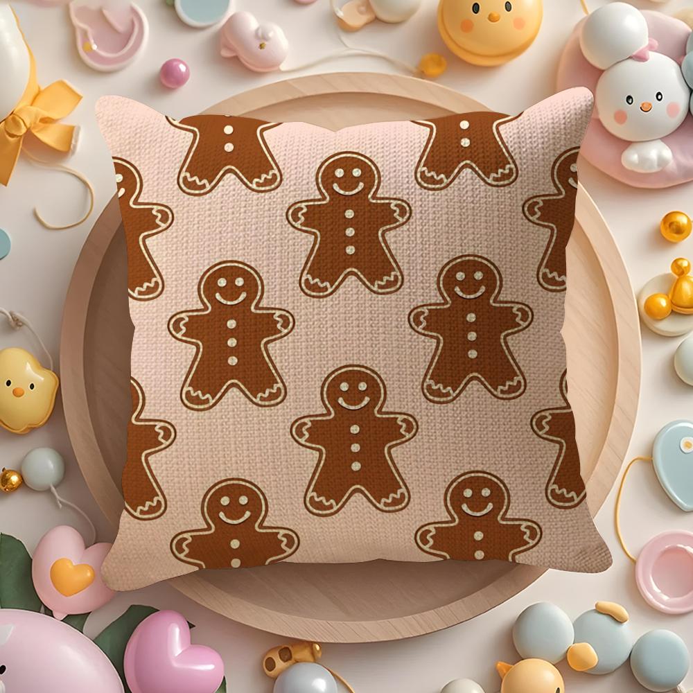 Cute Cartoon Gingerbread Man Prints Pillow Case Sofa Living Room Bedroom Headboard Backrest Cushion Square Cushion