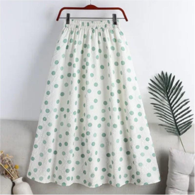 Women's Summer Fresh Floral Polka Dot Half-body Skirt Elastic Waist Simple Commuter Skinny Skirt