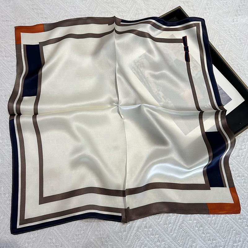 Silk 53cm small square scarf women s classic striped square grid spring versatile high-end thin 100% mulberry silk scarf 53*53cm
