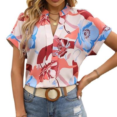 Verão Retrô Feminino Manga Curta Estampada Camiseta Casual Solta Blusa Pulôver Tops
