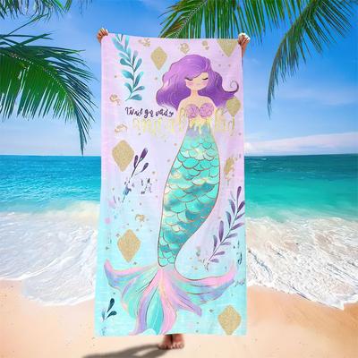 1pc Mermaid Design Microfiber Beach Towel - Quick-Dry, Sand-Free, Large Lightweight Absorbent Compact Travel Towel for Pool,