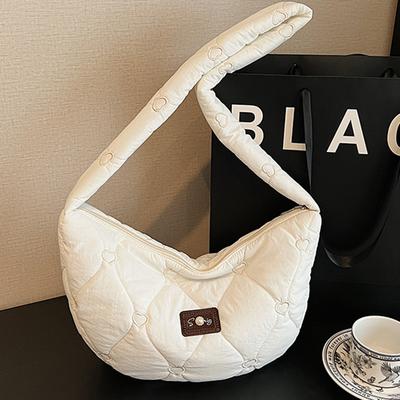 Herbst Nischen-Damenhandtasche, geräumige Ein-Schulter-Umhängetasche für Damen, hochwertiges Rautenmuster-Knödeltasche, Baumwoll-Kleidertasche