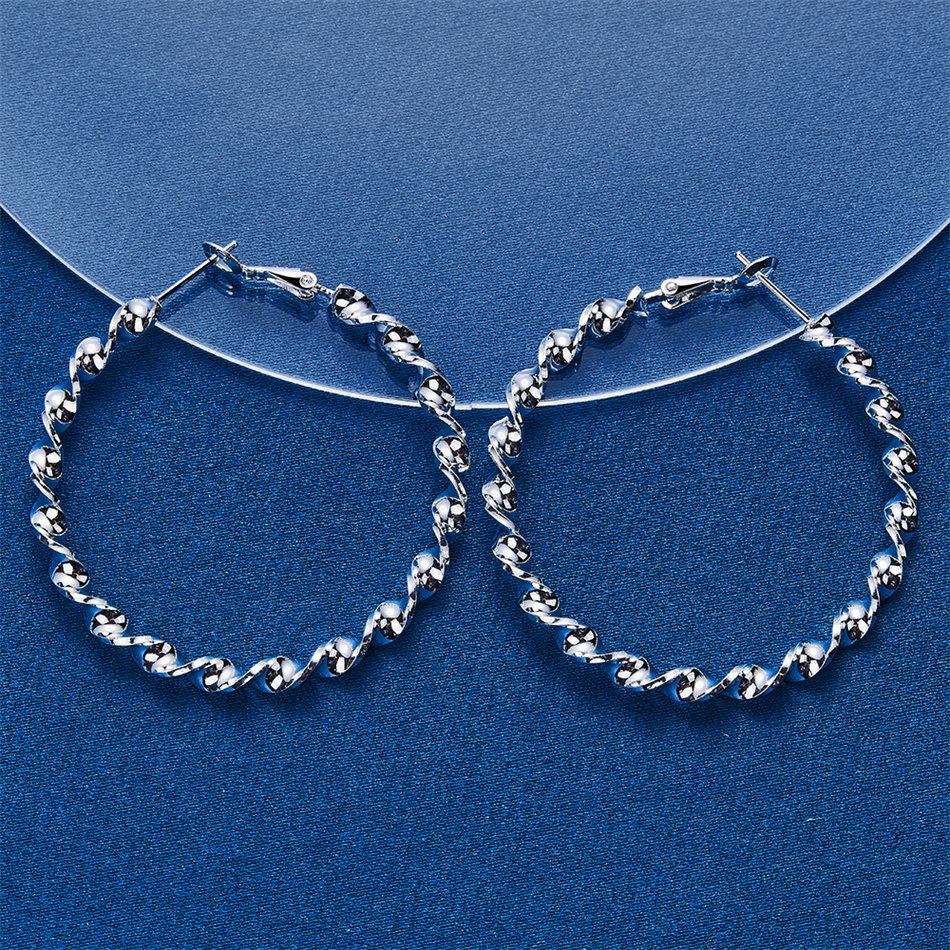 1 Pair 925 Sterling Silver 50mm Twisted Round Earrings Women Jewelry Gift Party Accessories Jewelry Fashion