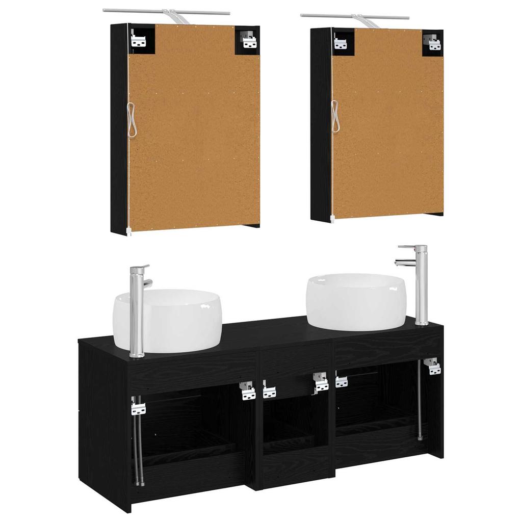 5 Piece Bathroom Furniture Set Black Oak Engineered Wood and Glass