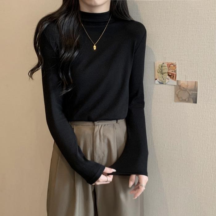 2025 Women's Thermal Fleece Velvet Long Sleeve T-Shirt, Half-High Collar Brushed Base Layer for Autumn/Winter