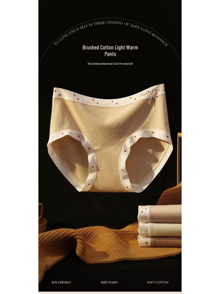 2025 Autumn/Winter Brushed Pure Cotton Mid-Waist Warmth Retention Girls' Briefs with Antibacterial Crotch