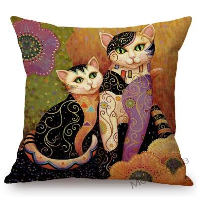 Lovely Cute Cartoon Klimt Style Cat Kitten Home Decoration Throw Pillow Case Gold Animal Art Sofa Decoration Linen Cushion Cover