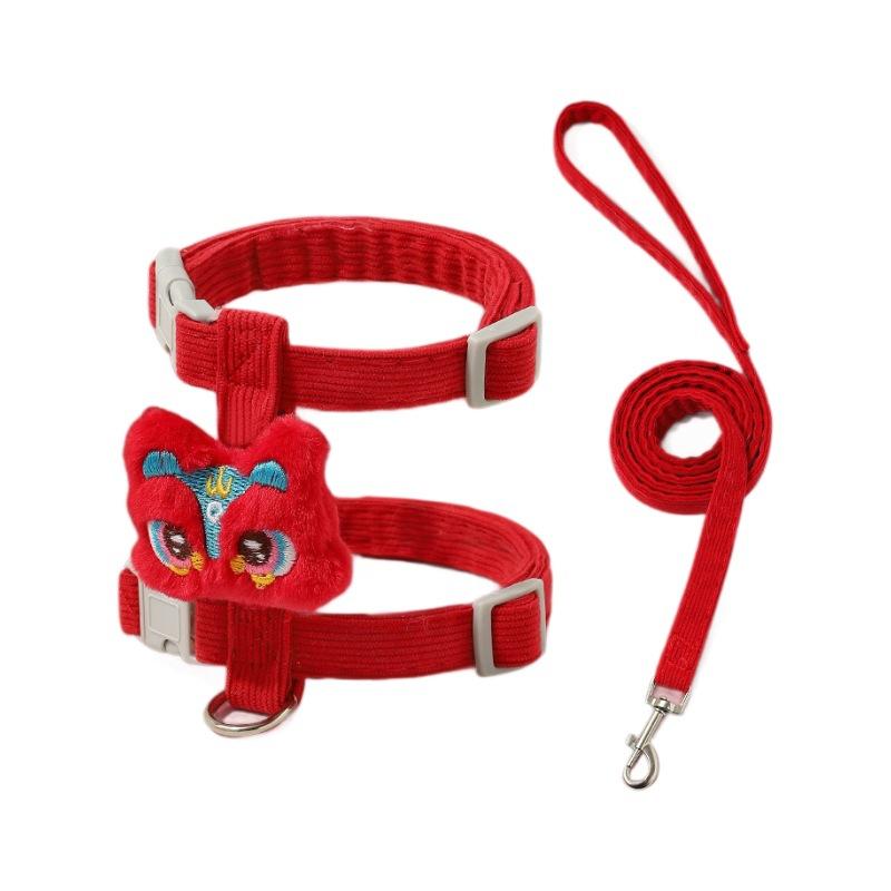 Guochao Lion Dance, Chinese Style Chinese New Year Pet Traction Rope I-shaped Cat Traction Rope Chinese New Year Traction Rope