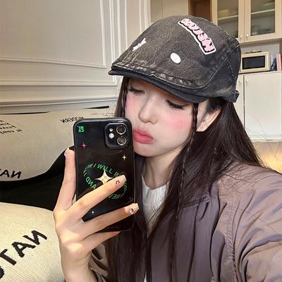 Hinbery Hat Women's Autumn and Winter Subculture Cowboy Forward Hat Women's Cool Spring and Autumn Japanese Style Retro Old Peaked Cap