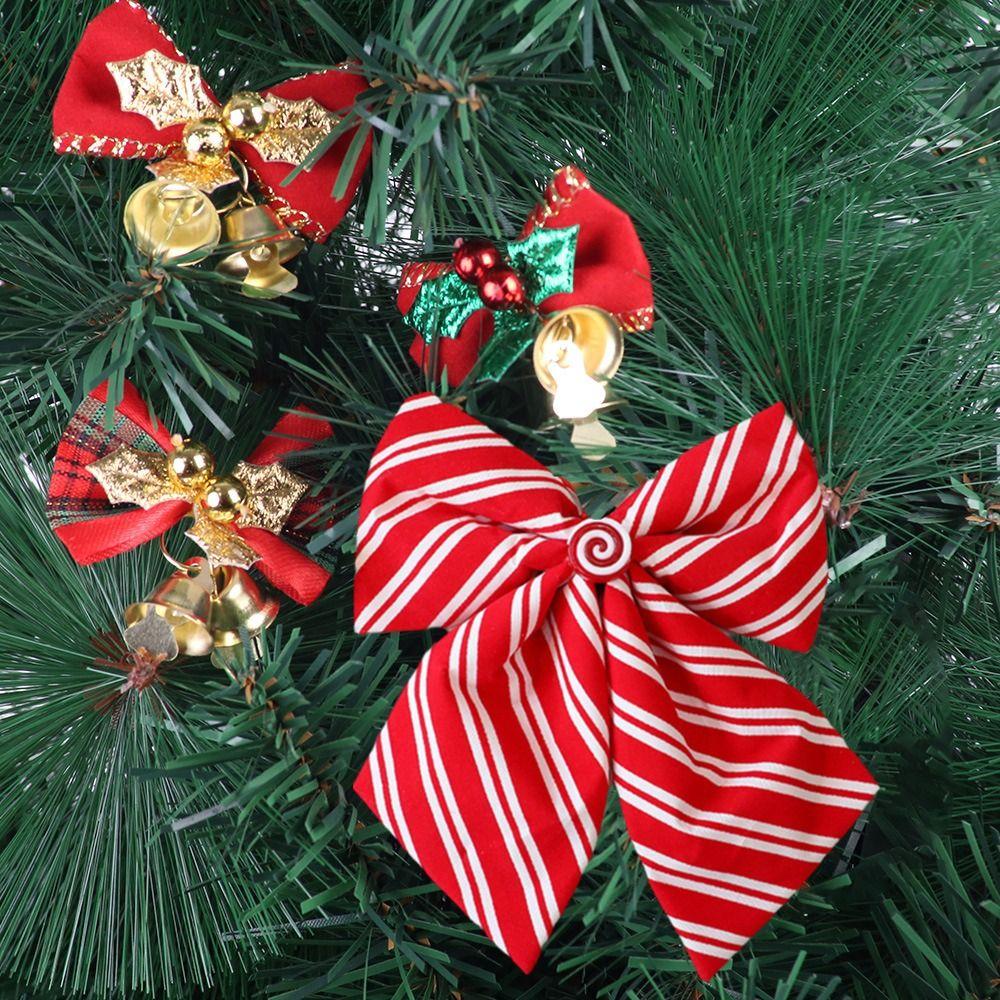Flocked Christmas Tree Bowknot with Ribbon Xmas Hanging Ornaments Christmas Bow Pendant Fireplace