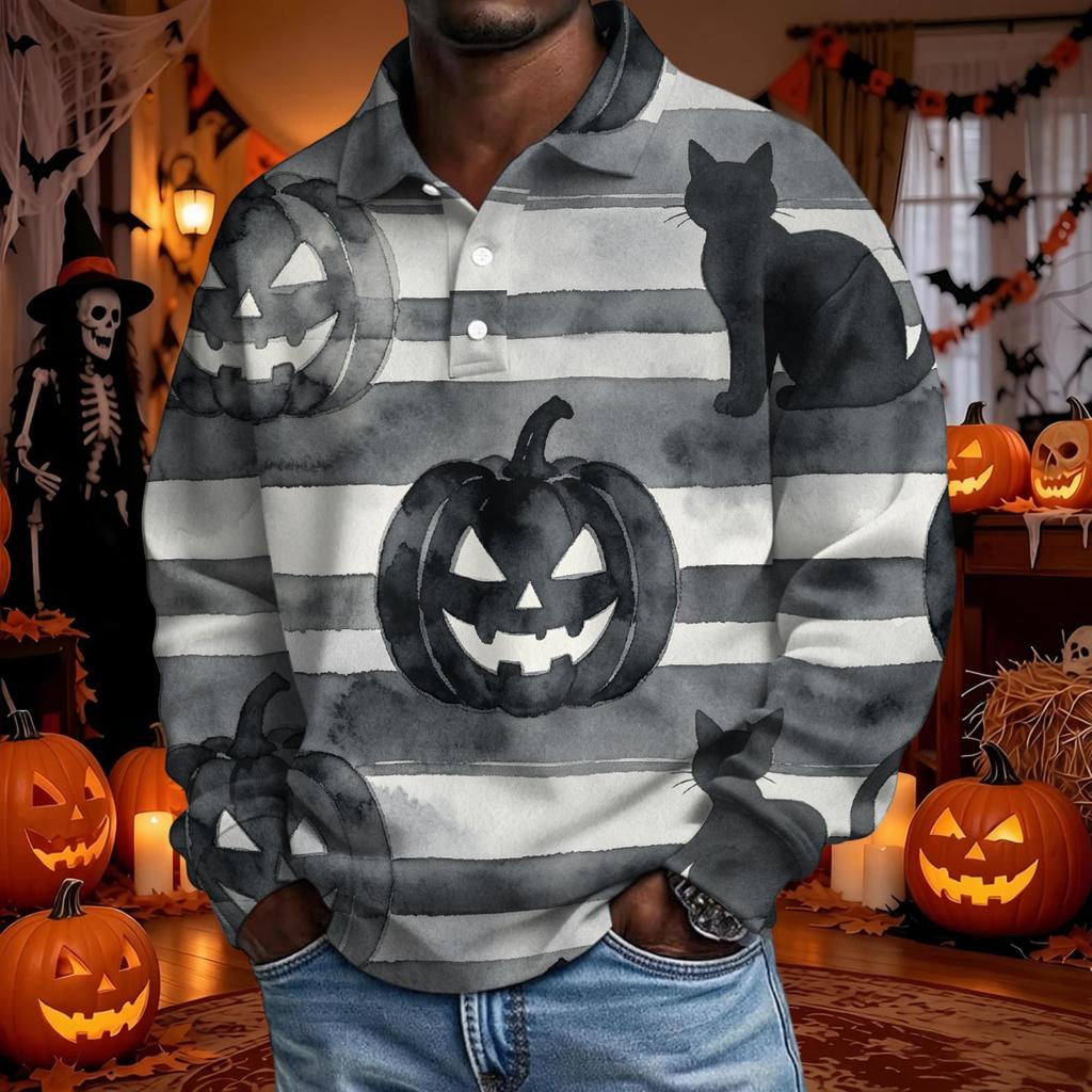Men's Halloween Long Sleeve Button Up Shirt for Party and Casual Wear