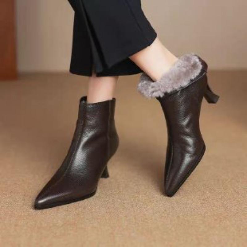 New Short Boots, Thick Fleece Shoes, Versatile Mid-calf High Heels for Women