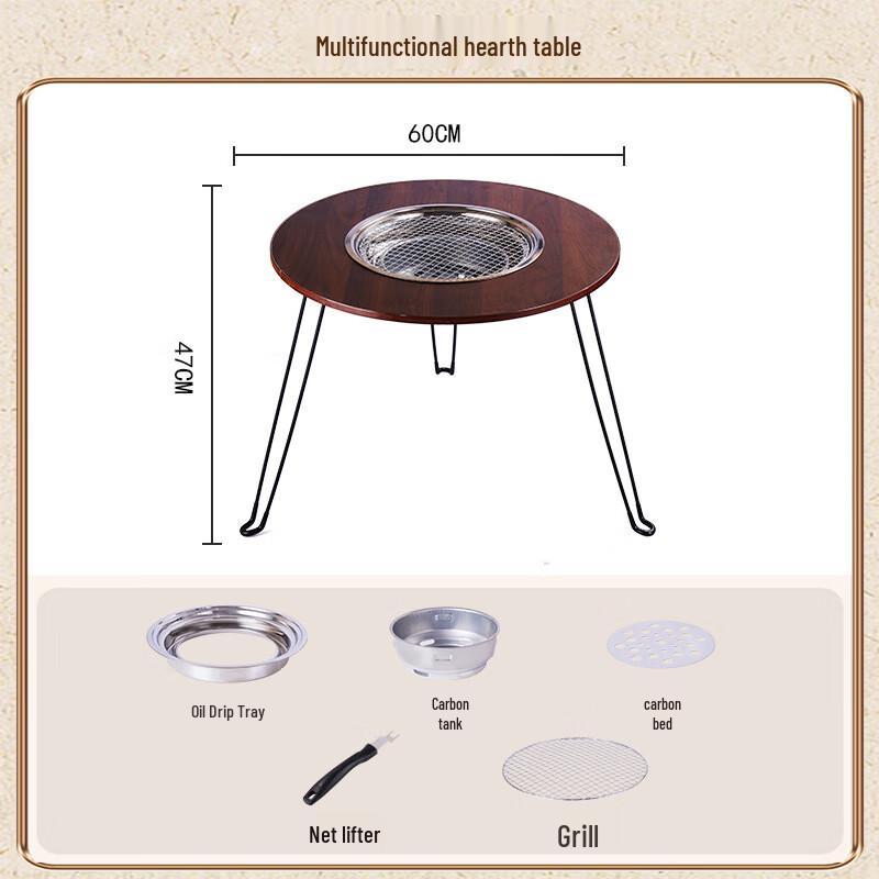 OEING Outdoor Smokeless Charcoal BBQ Grill & Folding Table