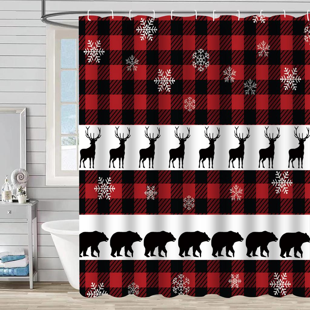 Best-Selling Christmas Digital Print Shower Curtain Waterproof, Includes Plastic C-Shaped Hooks