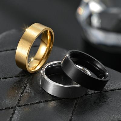 LETAPI Punk Vintage 6mm Simple Stainless Steel Ring for Men Women Gold Color Female  Jewelry