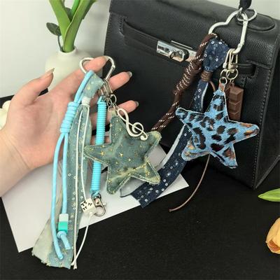 New Leather Star Bag Pendant Premium Star Puppy Braid Rope Pendant Creative Denim-style Leopard Print Versatile Keychain Pendant