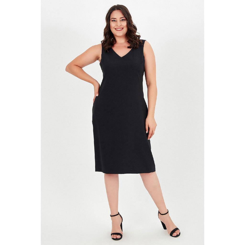 Übergröße V-Ausschnitt Ärmellos Reißverschlusskleid