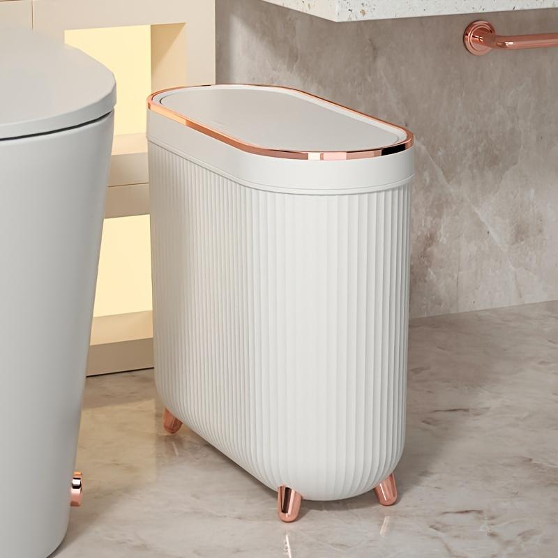 1pc Narrow Gap Trash Can, 12L Toilet Garbage Can With Lid, Household Narrow Slim Rubbish Bin For Living Room Bedroom Bathroom, Office Paper Basket