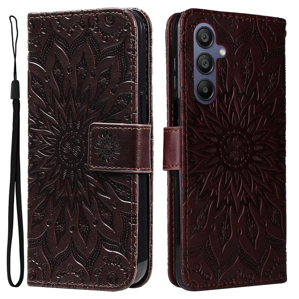 Für Samsung Galaxy A26 5G/A16 5G/A16 4G Handyhülle Sonnenblumen-geprägtes Leder-Brieftaschen-Ständer-Cover mit Riemen