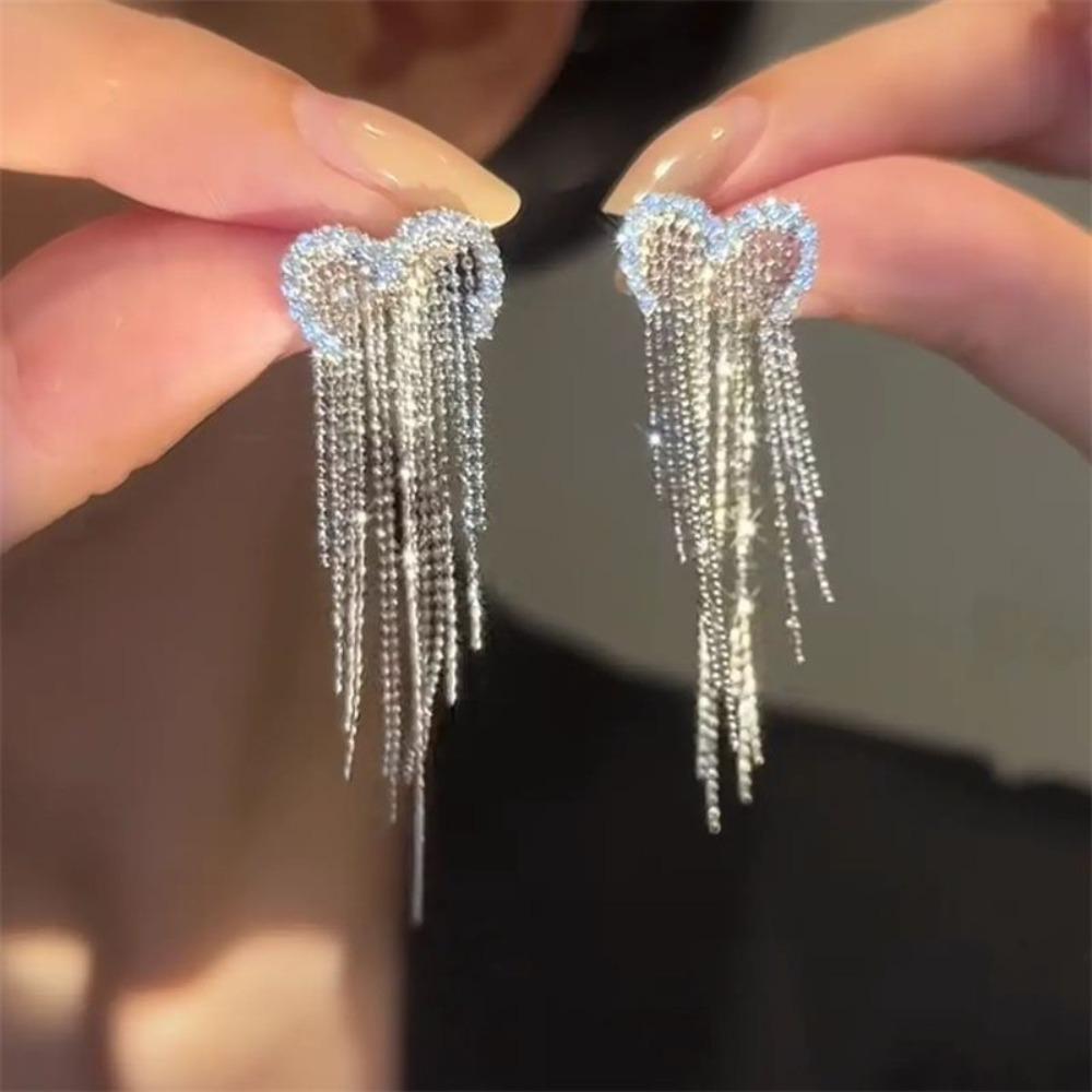 Hoop Tassel Stud Earrings Alloy Long Tassel Earrings Elegant Stud Earrings  Woman Girls