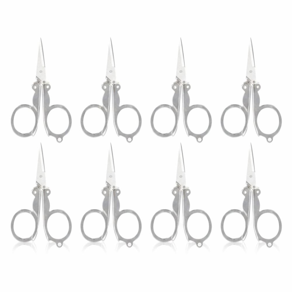 8pcs Silver Travel Scissors Stainless Steel Small Scissors Portable Folding Scissors For Travel