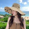 Summer seaside beach sun hat versatile outdoor big eaves bucket hat women's cotton and linen double-sided can wear four seasons sun protection hat