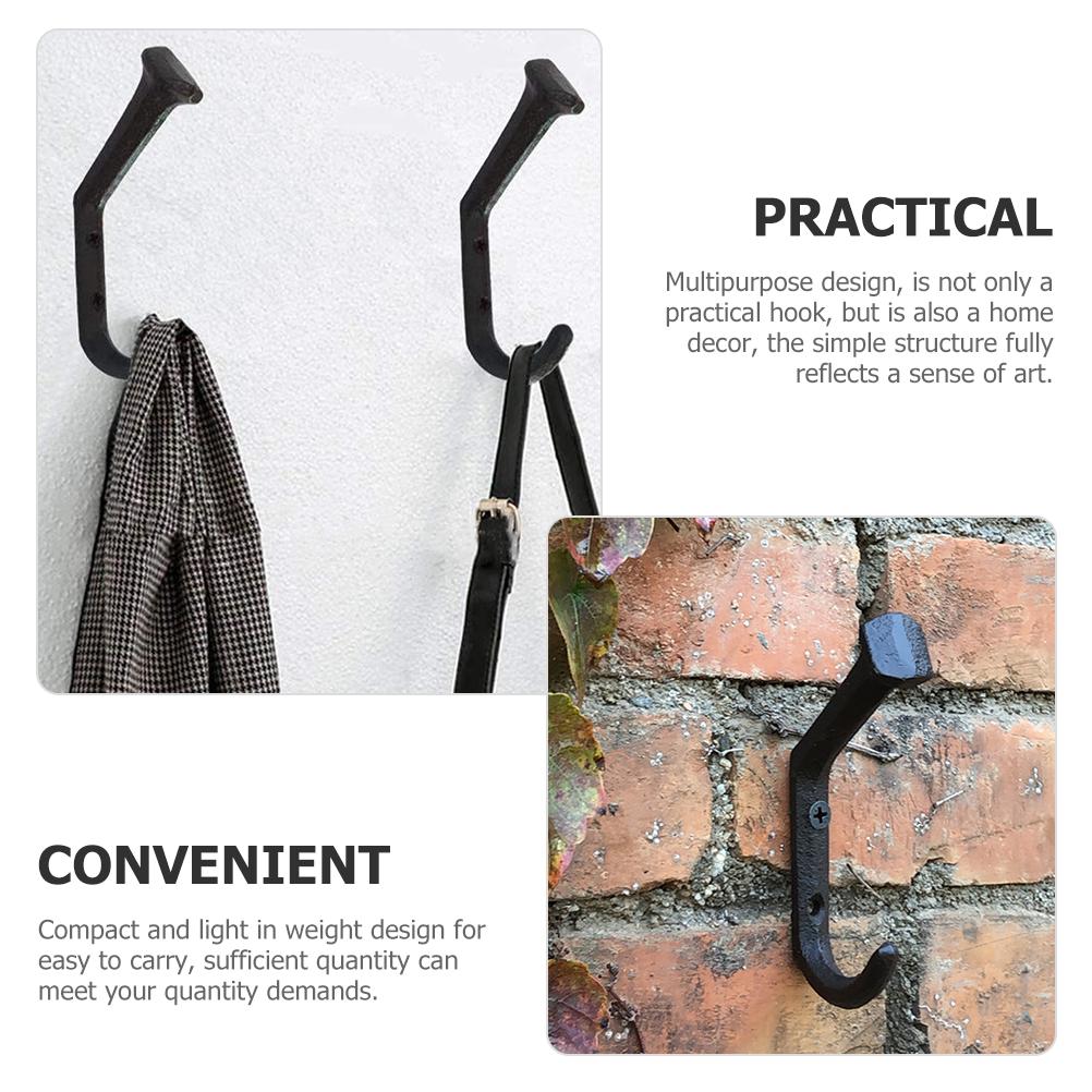 4 Pcs Cast Iron Bent Nail Hook Decorative Wall Hooks for Hanging Retro Key Heavy Duty Picture Hangers