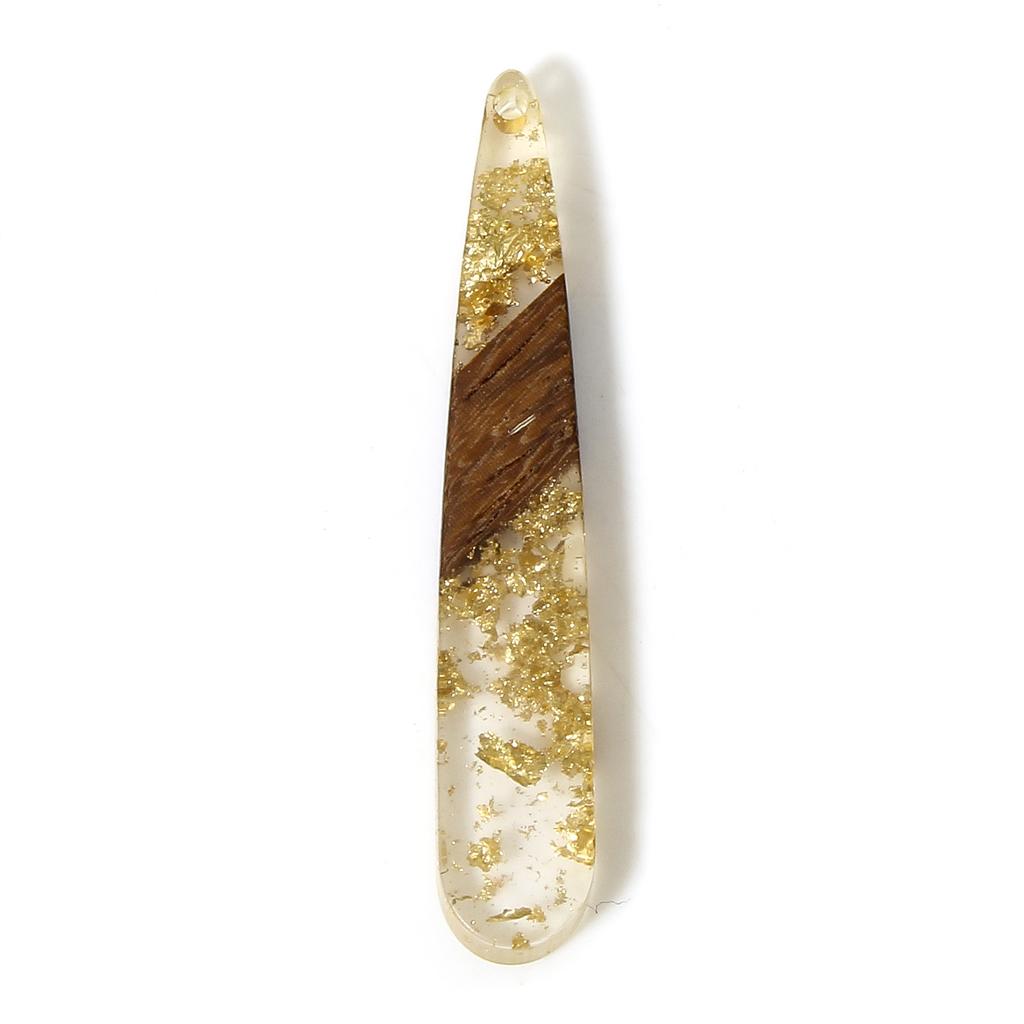 5 PCs Resin & Wood Wood Effect Resin Pendants Multicolor Drop 4.4cm X 0.8cm