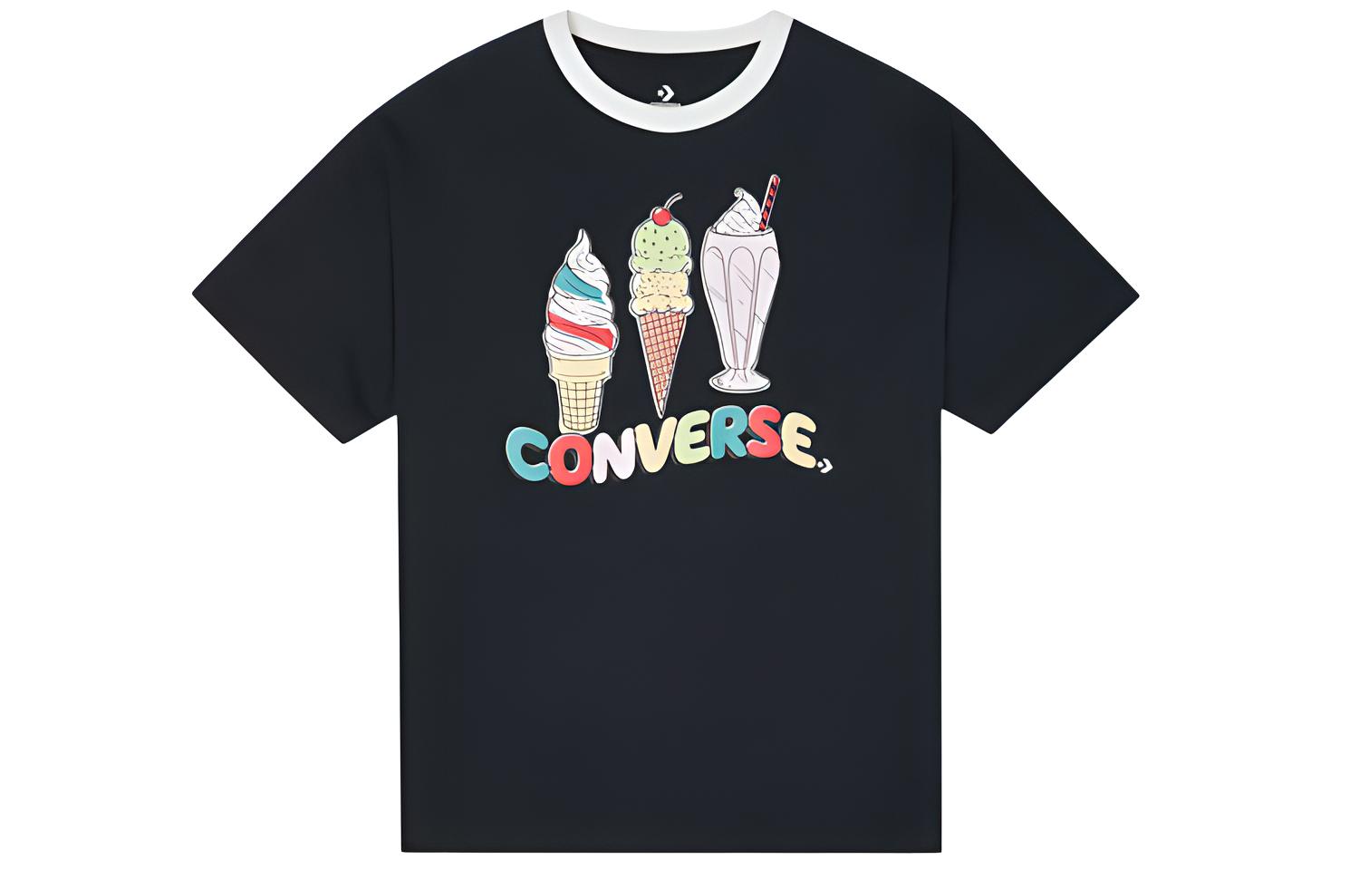 Converse T Shirts Women s Black Crew Neck Moderate Straight Fit 10022853-A03 S