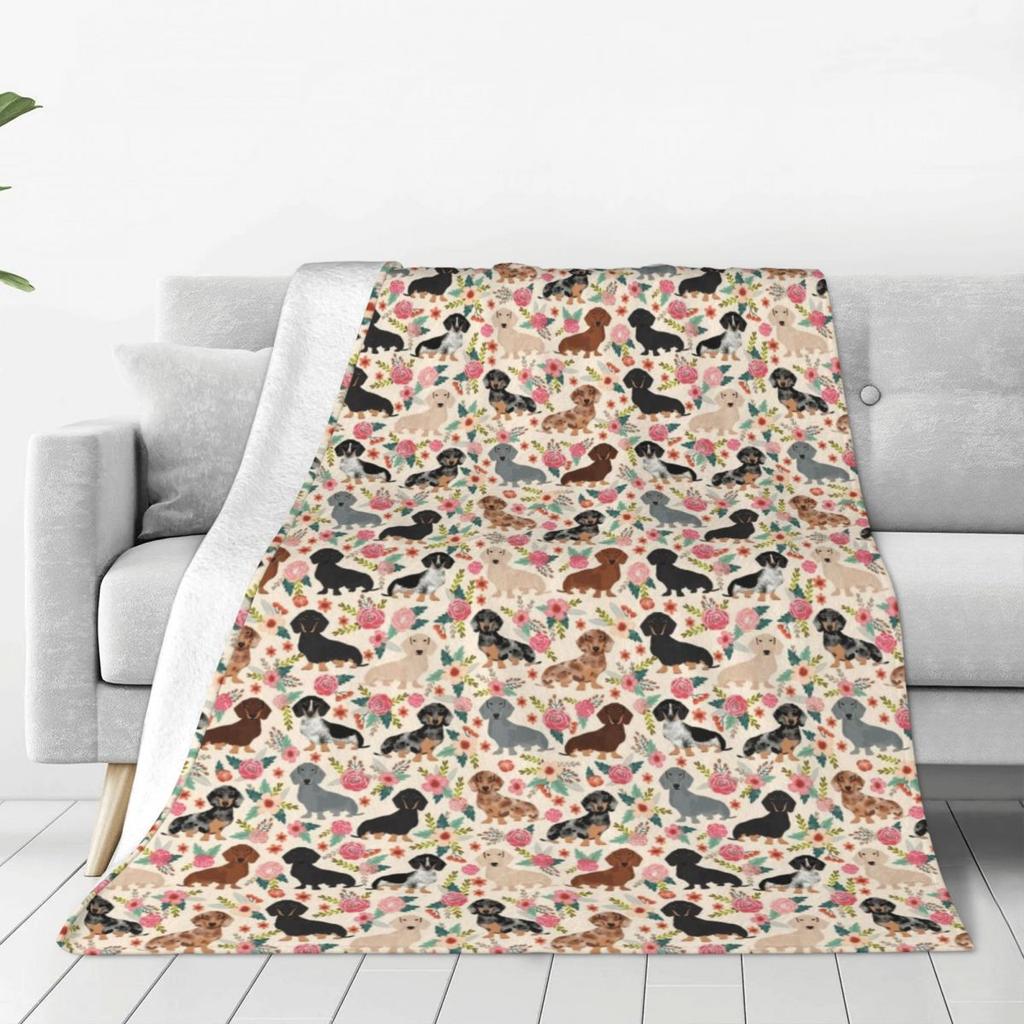 Individuell 3D-gedruckte lustige Dackel-Cartoon-Decken, bequeme weiche Flanell-Sommer-Überwurfdecke für Sofa, Außenbereich, Bett