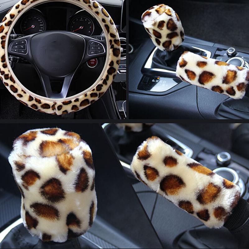 3 Teile/satz Leopard Flusen Plüsch Lenkrad Abdeckung Winter Auto Zubehör