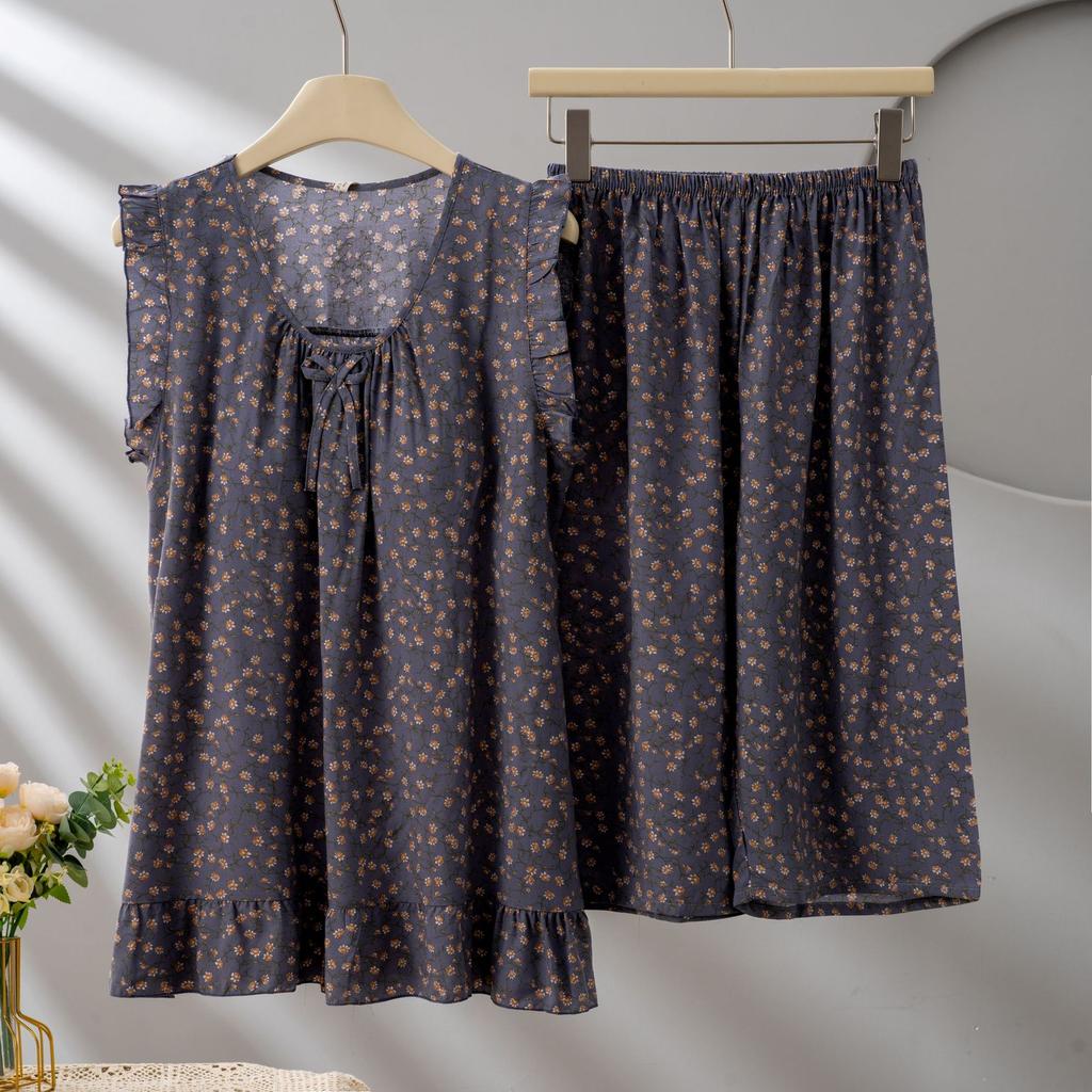 1011 Korean version of the princess style sleeve suit, cute loose lyocell loungewear suit, women's summer thin style with chest pad