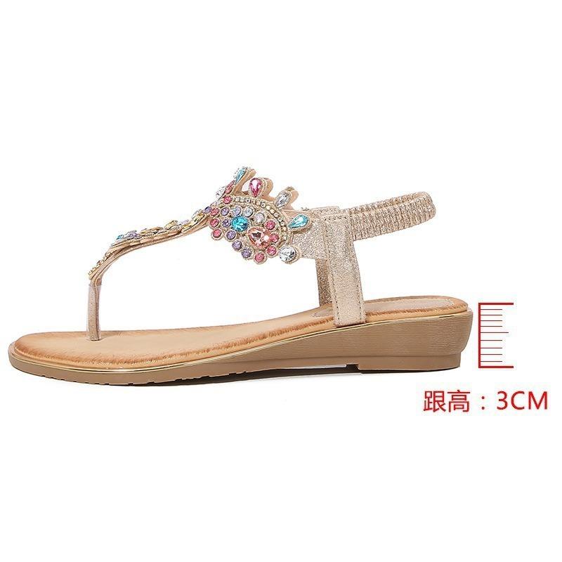 New rhinestone sandals toe wedge sandals bohemian wind rhinestone sandals women