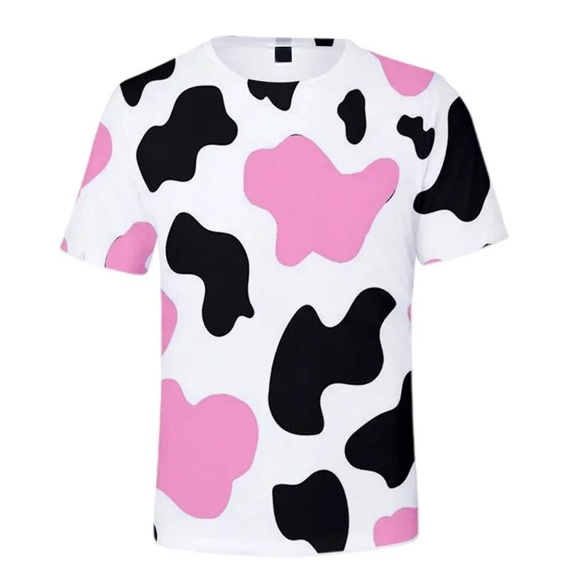 Camiseta Casual de Manga Curta Estampada 3D de Vaca Colorida Fofa para Crianças, Solta, Estilo Rua, Uso Diário, ao Ar Livre, Feriados, para Meninos e Meninas