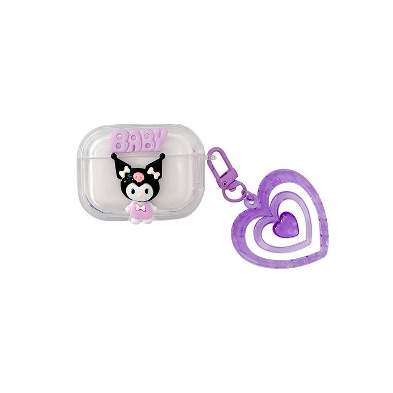 Apple Bluetooth Headset Cover Is Suitable For Airpodspro1/2 Generation Female 3 With Transparent Love Purple Little Devil Cute