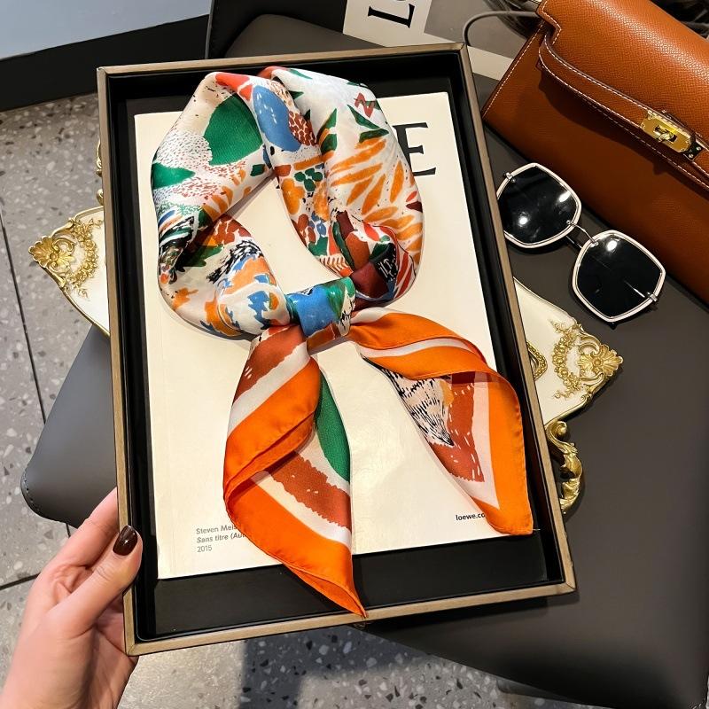 High-end large square scarf silk scarf women's new versatile neck summer thin bag head mother scarf with shawl