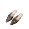 2025 spring and summer new metal buckle pointed head thin flat bottom slippers bag head half drag soft leather comfortable flat heel women's shoes
