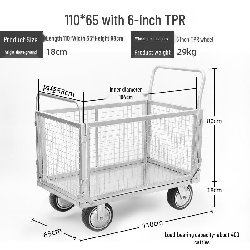 Compact Folding Hand Truck Storage Cart with Fence