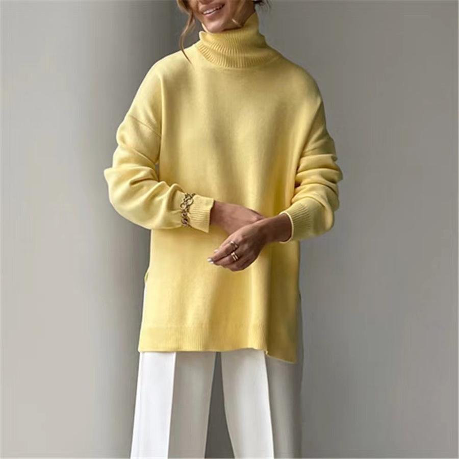 Trendy Oversized Knit Sweater with High Neck for Women - Autumn/Winter Ready