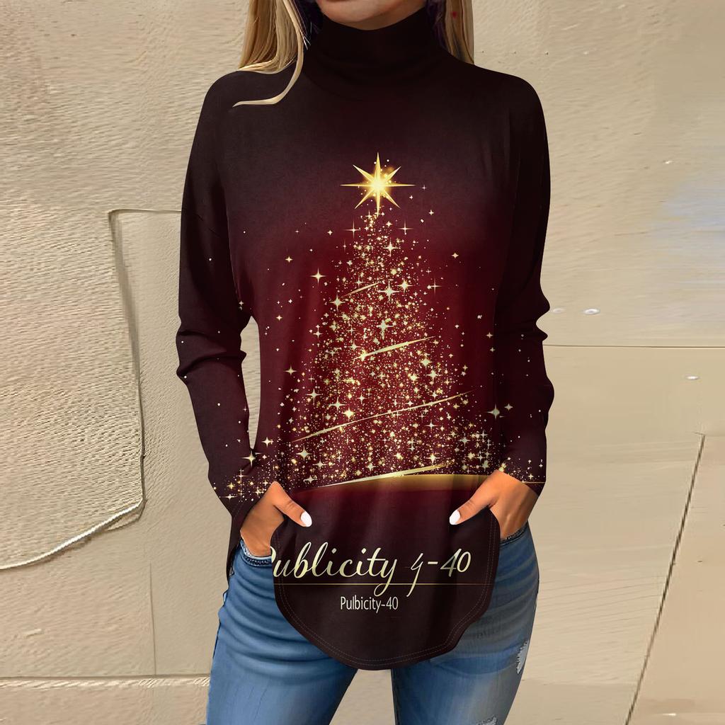 Cămăși de toamnă casual cu mânecă lungă Hanorac cu imprimeu vintage Pulover cu gât înalt